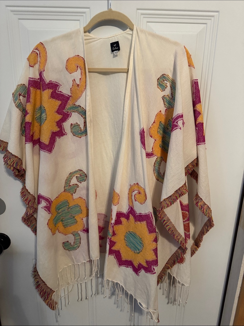 Echo Cream Open-Front Lightweight Kimono